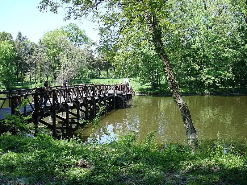 Podul peste lacul artificial de pe Domeniul Stirbey. Sursa foto: wikipedia.org
