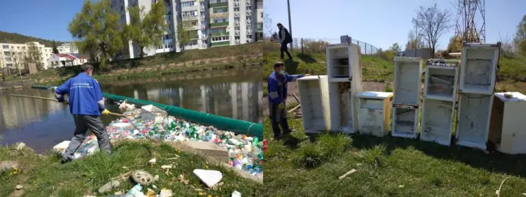 Poluare greu de imaginat pe un râu din România. Frigidere, mașini de spălat și mii de PET-uri, aruncate în apă